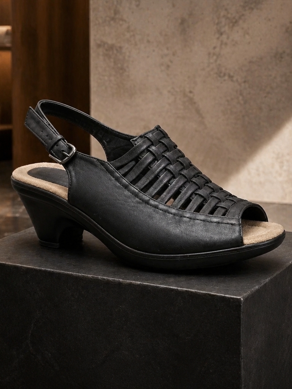 easy street Black Woven Slingback Heel